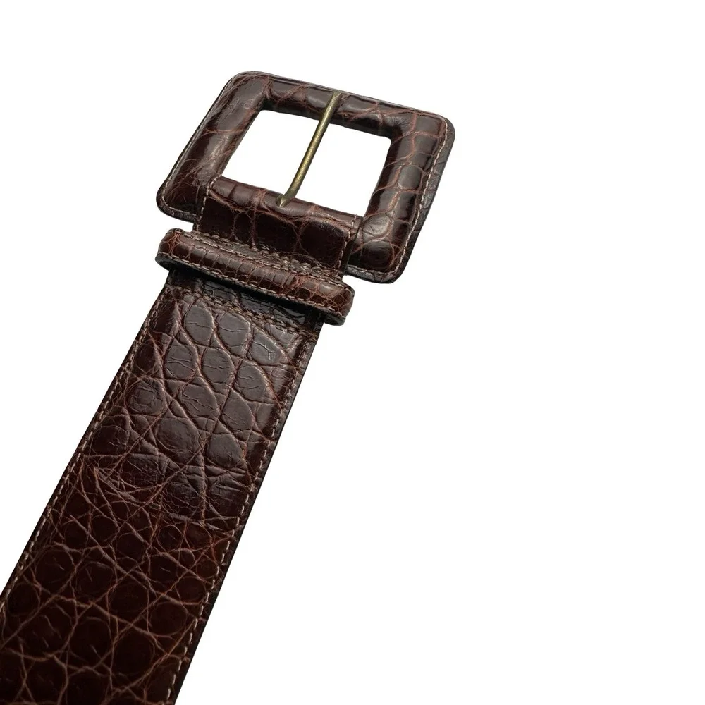 WCM New York Womens Brown Genuine Alligator Wide 2 Inch Belt Size Small USA Made